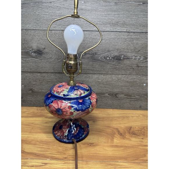 Joseph Mrazek Czech Folk Art Pottery Lamp Peasant Art Industry Hand Painted 18”